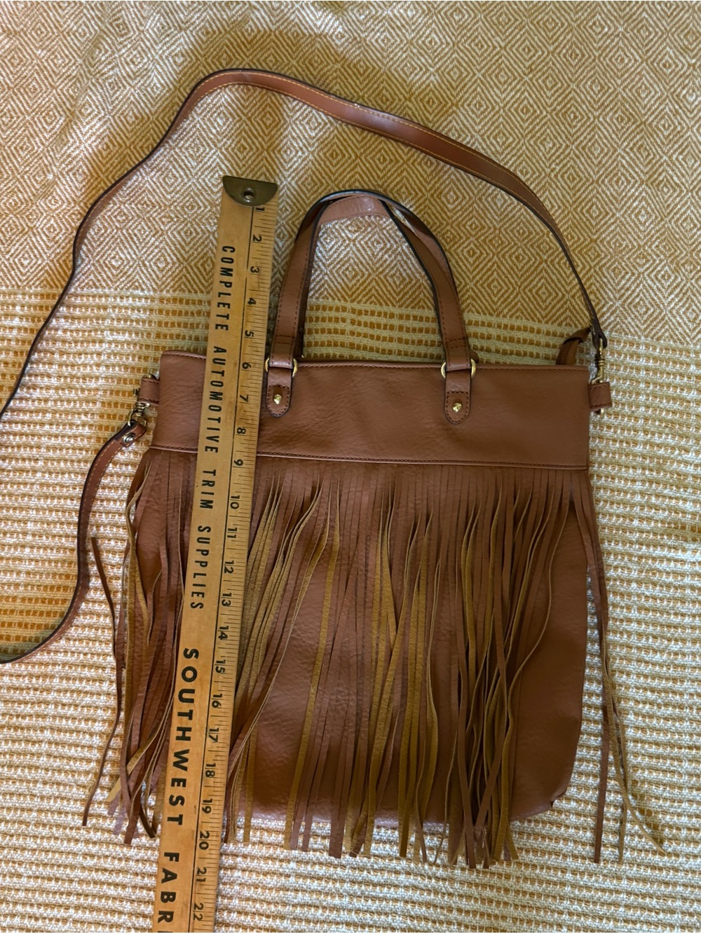 Vegan Brown Fringe Tote Shoulder Bag  NWOT - Picture 7 of 8